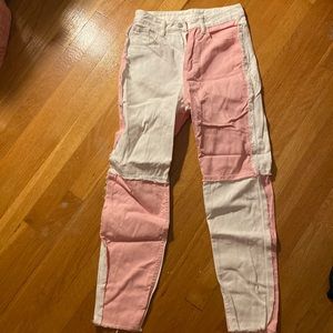 Shein pink and white patchwork jeans, size xs/2